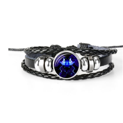 Zodiac Constellation Guardian Black Leather Bracelet Adjustable
