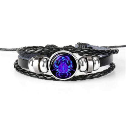 Zodiac Constellation Guardian Black Leather Bracelet Adjustable