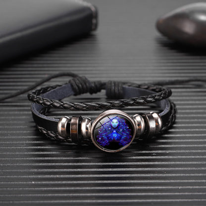 Zodiac Constellation Guardian Black Leather Bracelet Adjustable